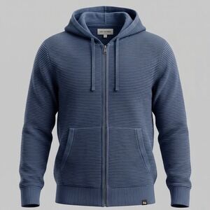 Free Assembly Mens Small Blue Sweater Full Zip Hoodie‎ Ribbed Knit Cotton Blend